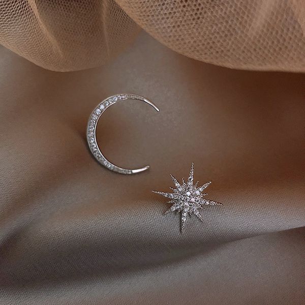 925 silver needle micro-inlaid craft stud earrings bling full diamond star and moon earrings personality fashion elegant chic fairy eardrop, Golden
925 silver needle micro-inlaid craft stud earrings bling full diamond star and moon earrings personality fashion elegant chic fairy eardrop, Golden