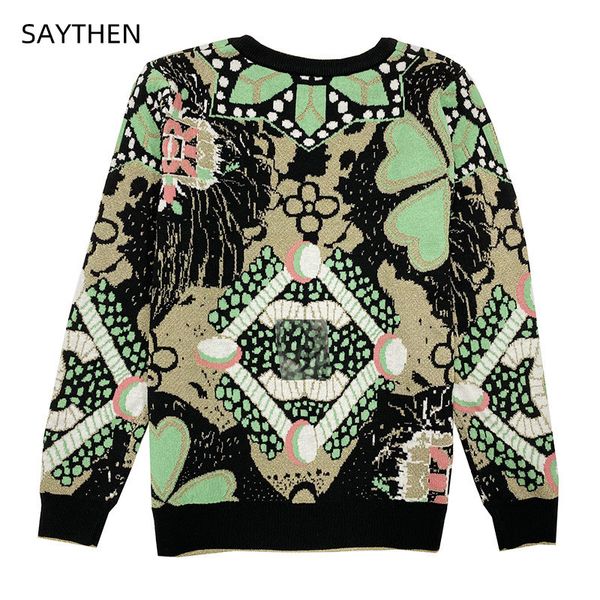 saythen autumn and winter new style european and american retro flower jacquard long-sleeved round neck sweater top, White;black
saythen autumn and winter new style european and american retro flower jacquard long-sleeved round neck sweater top, White;black