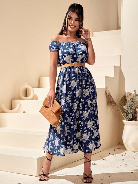 sxy floral print off shoulder slit thigh dress without belt r3b3#, Black;gray
sxy floral print off shoulder slit thigh dress without belt r3b3#, Black;gray