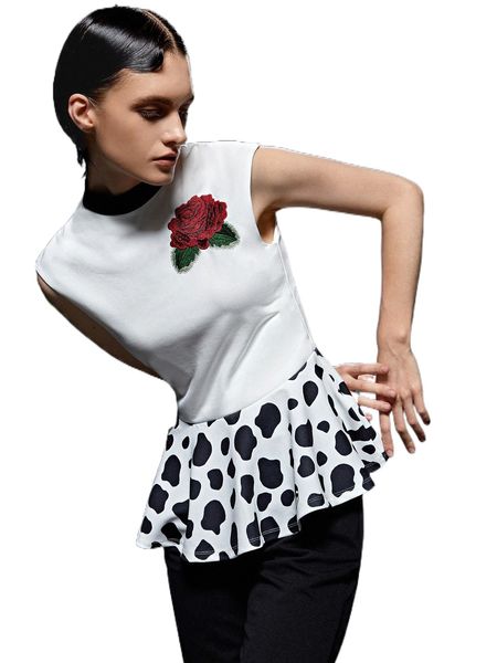 x aini yang floral embroidery cow print sleeveless peplum blouse p6tt#, White
x aini yang floral embroidery cow print sleeveless peplum blouse p6tt#, White