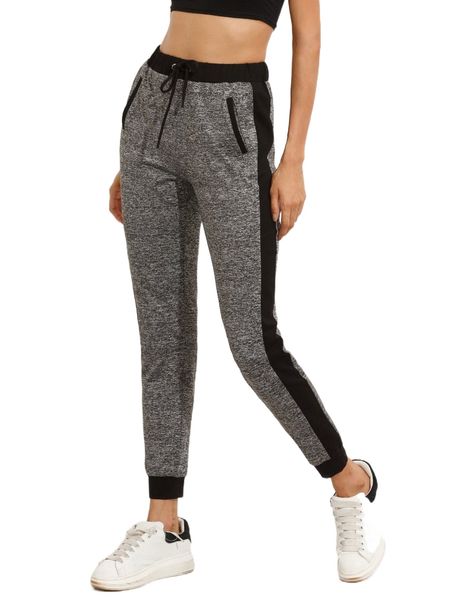 pocket tie waist seam drawstring trim pants k5kw#, Black;white