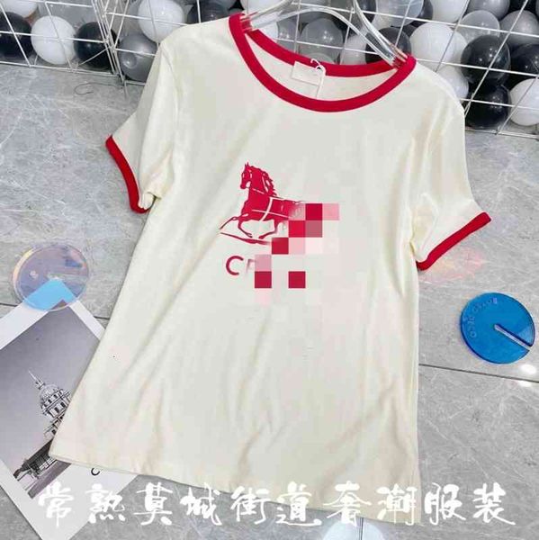 women's t-shirt 2022 early spring french carriage print neckline red piping contrast stitching short sleeve t-shirt women's fashio, White
women's t-shirt 2022 early spring french carriage print neckline red piping contrast stitching short sleeve t-shirt women's fashio, White
