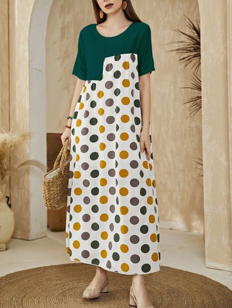 polka dot keyhole back longline dress b3tf#, Black;gray
