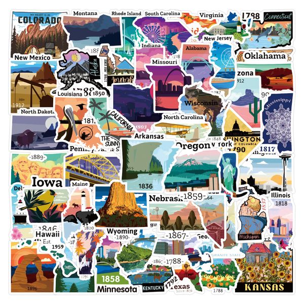 52pcs colorful beautiful usa states map of the america stickers national park stickers graffiti sticker
52pcs colorful beautiful usa states map of the america stickers national park stickers graffiti sticker