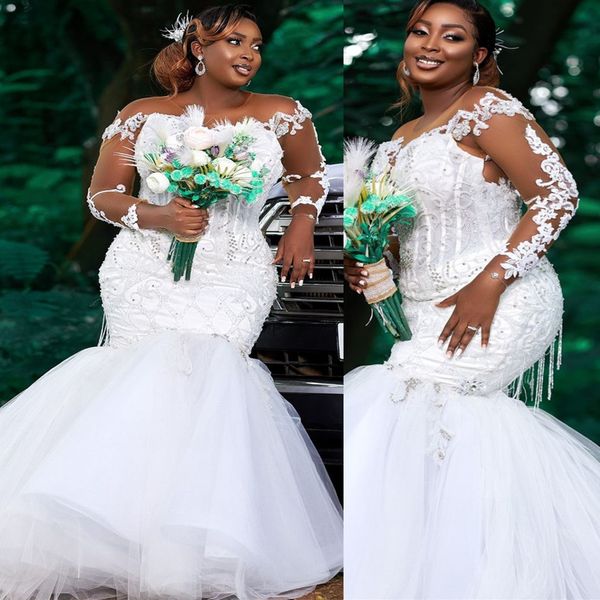 2022 plus size arabic aso ebi mermaid lace beaded wedding dress sheer neck beading bridal gowns dresses zj330, White
2022 plus size arabic aso ebi mermaid lace beaded wedding dress sheer neck beading bridal gowns dresses zj330, White