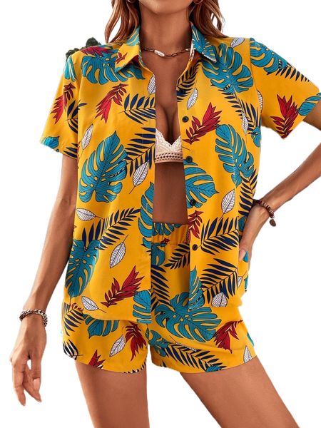 tropical print blouse & shorts u3le#, White
tropical print blouse & shorts u3le#, White