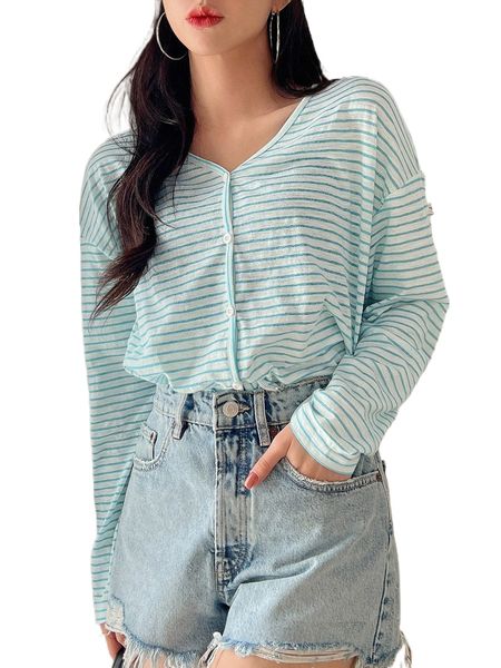 dazy striped drop shoulder tee 67uq#, White