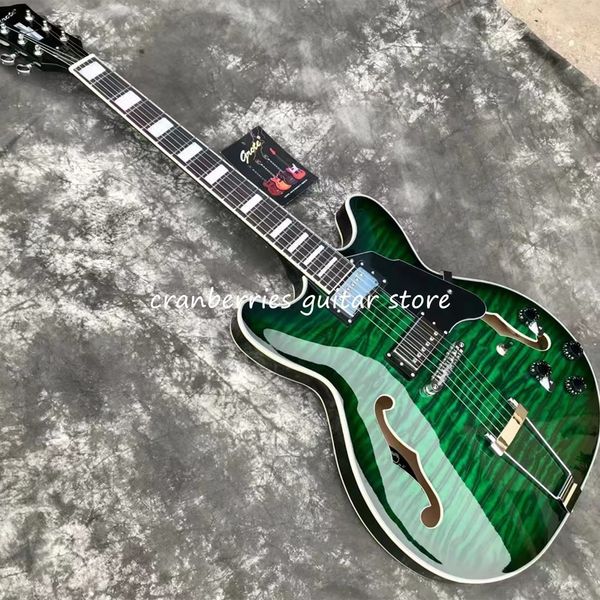 grote jazz guitar factory green color semi-hollow body custom factory tiger flamed maple good quality fittings slivery tunners
grote jazz guitar factory green color semi-hollow body custom factory tiger flamed maple good quality fittings slivery tunners