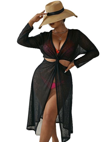 plus cut out twist front cover up without bikini set w9jl#, Black
plus cut out twist front cover up without bikini set w9jl#, Black