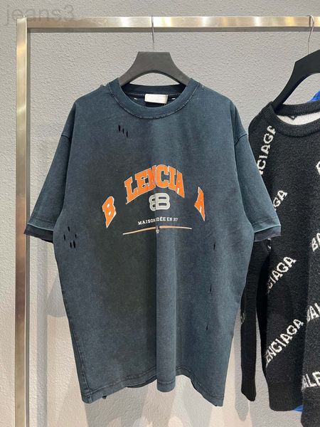 women's t-shirt designer home b high version correct printing paris scissors holes with old short sleeves black, White
women's t-shirt designer home b high version correct printing paris scissors holes with old short sleeves black, White