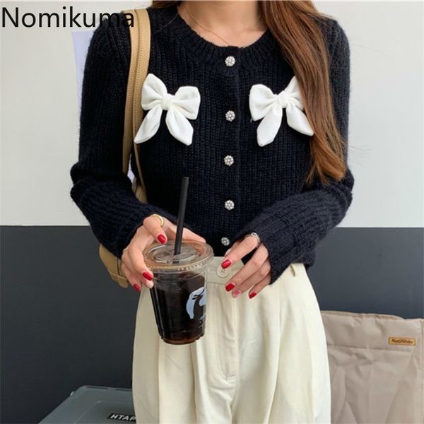 nomikuma short sweet bowknot sweater coat autumn new long sleeve o-neck knitted cardigan korea women knitwear jacket 6c440 210204, White;black
nomikuma short sweet bowknot sweater coat autumn new long sleeve o-neck knitted cardigan korea women knitwear jacket 6c440 210204, White;black