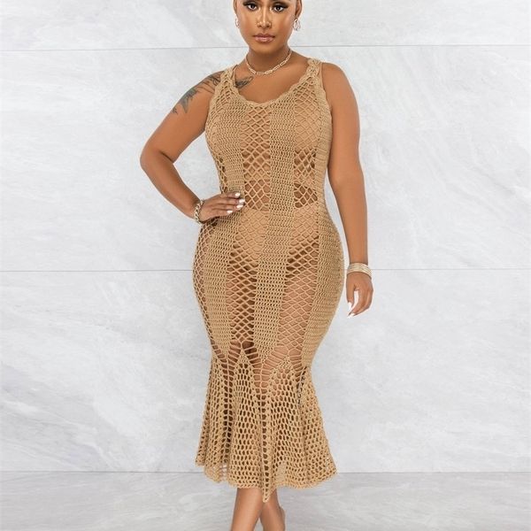 cm.yaya knit ribbed crochet hollow out sleeveless bodycon midi mermaid dress for women summer party beach chic ins dresses 220516, Black;gray
cm.yaya knit ribbed crochet hollow out sleeveless bodycon midi mermaid dress for women summer party beach chic ins dresses 220516, Black;gray