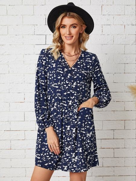allover print pocket patched dress 38vt#, Black;gray 
allover print pocket patched dress 38vt#, Black;gray