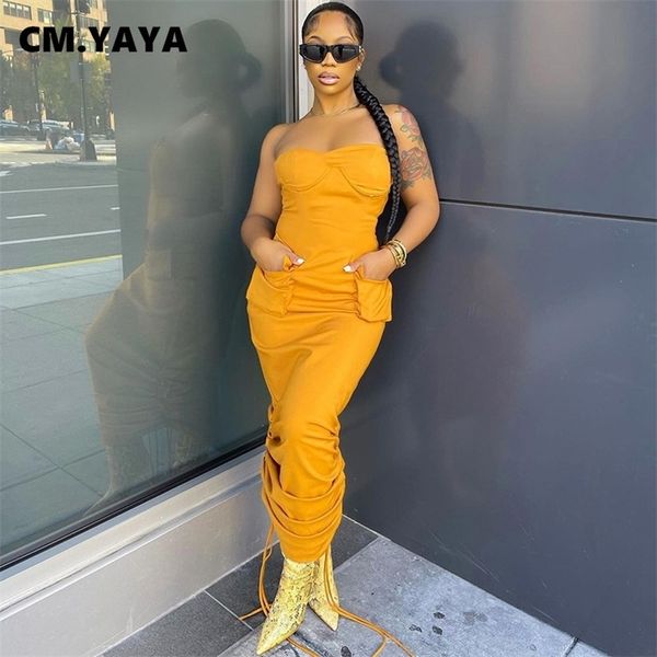 cm.yaya women strapless with pocket drawstring ruched yellow bodycon maxi long dress for casual basic dresses 220516, Black;gray
cm.yaya women strapless with pocket drawstring ruched yellow bodycon maxi long dress for casual basic dresses 220516, Black;gray