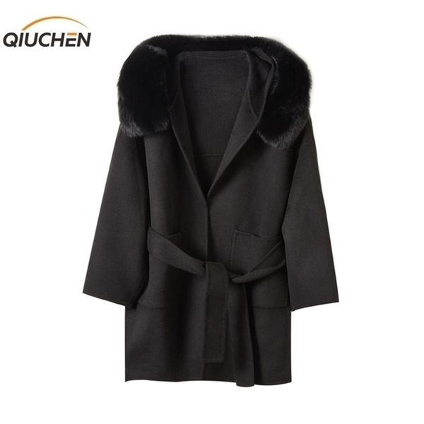 qiuchen pj arrival cashmere women jacket real fur real fur collar fashion model 201221, Black
qiuchen pj arrival cashmere women jacket real fur real fur collar fashion model 201221, Black