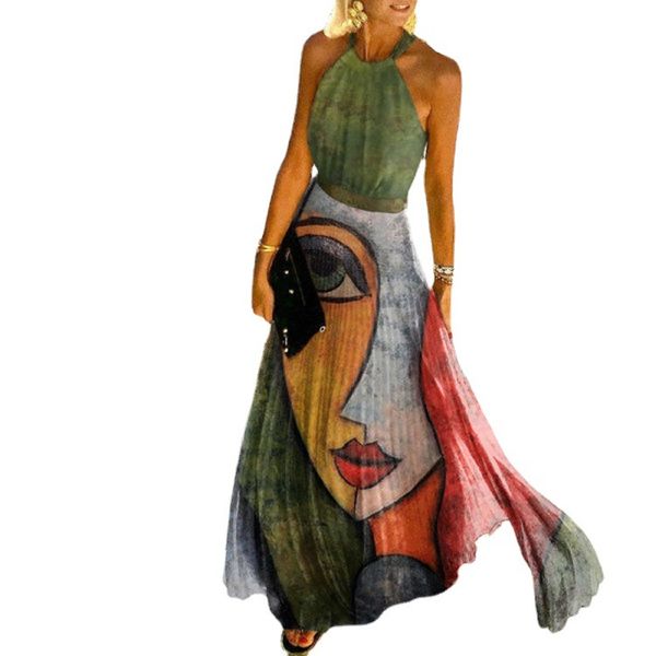casual dresses women off shoulder long dress summer sleeveless halter pleated female elegant vintage print robe, Black;gray
casual dresses women off shoulder long dress summer sleeveless halter pleated female elegant vintage print robe, Black;gray