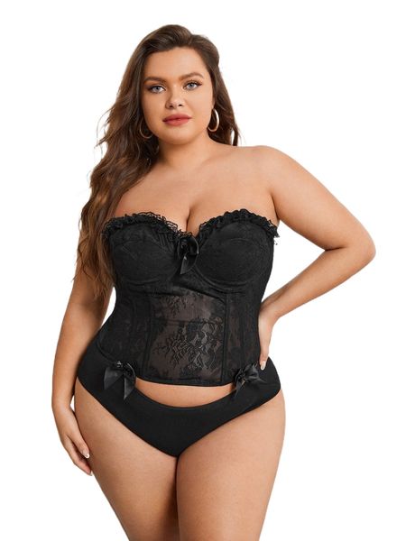 plus lace bow decor overbust shapewear c5hb#, Black;white
plus lace bow decor overbust shapewear c5hb#, Black;white