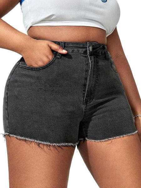 plus high waist raw cut denim shorts s21q#, White;black