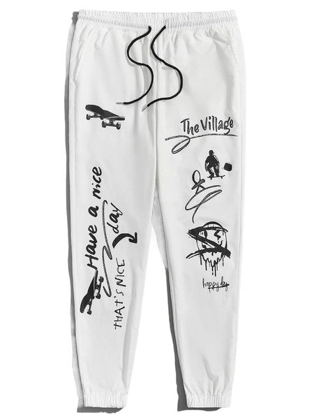 men high waist cartoon & letter graphic carrot pants e4gf#, Black
men high waist cartoon & letter graphic carrot pants e4gf#, Black