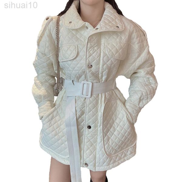 black white jackets elegant women cotton argyle belt long sleeve simple slim warm office lady coats fashion outwear 2022 l220730
black white jackets elegant women cotton argyle belt long sleeve simple slim warm office lady coats fashion outwear 2022 l220730