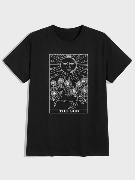 romwe guys letter sun & horse graphic tee y5cf#, White;black 
romwe guys letter sun & horse graphic tee y5cf#, White;black