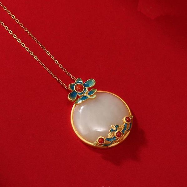 pendant necklaces vintage natural hetian jade stone round necklace charm enamel flower aesthetic jewelry for women party anniversary gift, Silver
pendant necklaces vintage natural hetian jade stone round necklace charm enamel flower aesthetic jewelry for women party anniversary gift, Silver