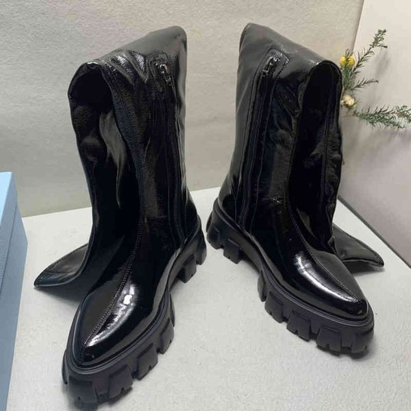 boots women's winter shoes mid calf leather boots stretch med round heels toe zip sewing platform zapatos de mujer, Black
boots women's winter shoes mid calf leather boots stretch med round heels toe zip sewing platform zapatos de mujer, Black