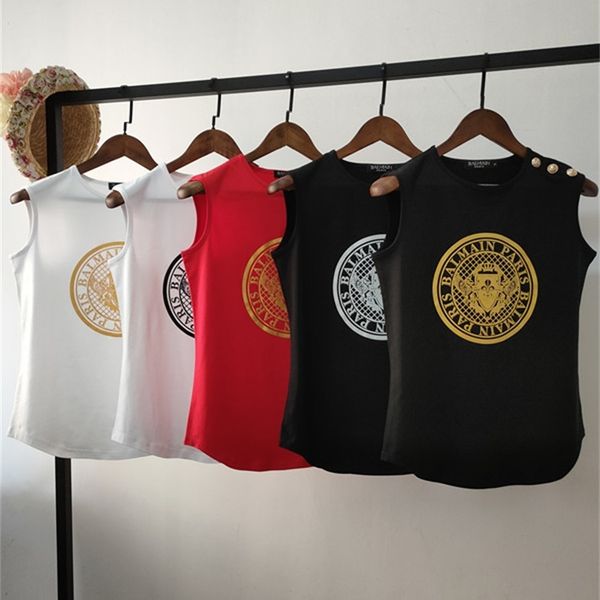 women's t-shirt xi mengyao same balman gilded letter cotton gold button arc hem sleeveless vest y0eh, White
women's t-shirt xi mengyao same balman gilded letter cotton gold button arc hem sleeveless vest y0eh, White