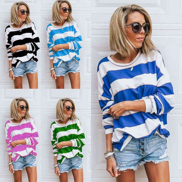 women's t-shirt spring women's loose round neck long sleeve printed stripe fat5, White
women's t-shirt spring women's loose round neck long sleeve printed stripe fat5, White