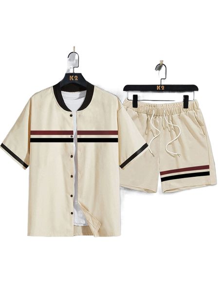men striped baseball collar shirt & drawstring waist shorts without tee m1hl#, Gray
men striped baseball collar shirt & drawstring waist shorts without tee m1hl#, Gray