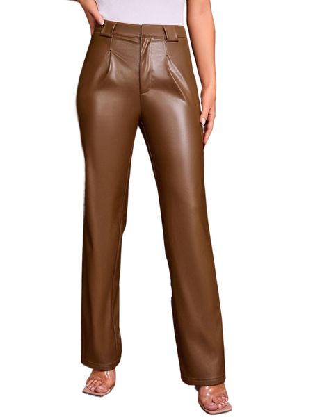 high waist pu leather pants a8kp#, Black;white