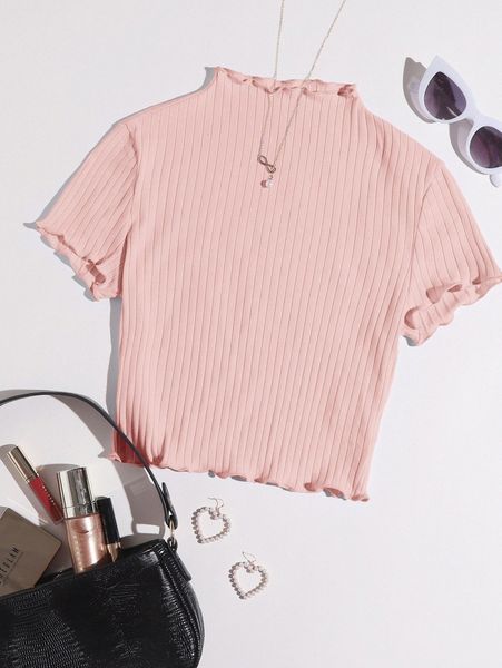 lettuce edge rib-knit tee z7um#, White