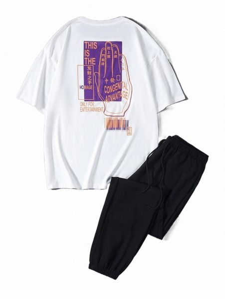 men contrast panel chinese letter graphic tee & drawstring waist sweatpants 11ym#, Gray
men contrast panel chinese letter graphic tee & drawstring waist sweatpants 11ym#, Gray