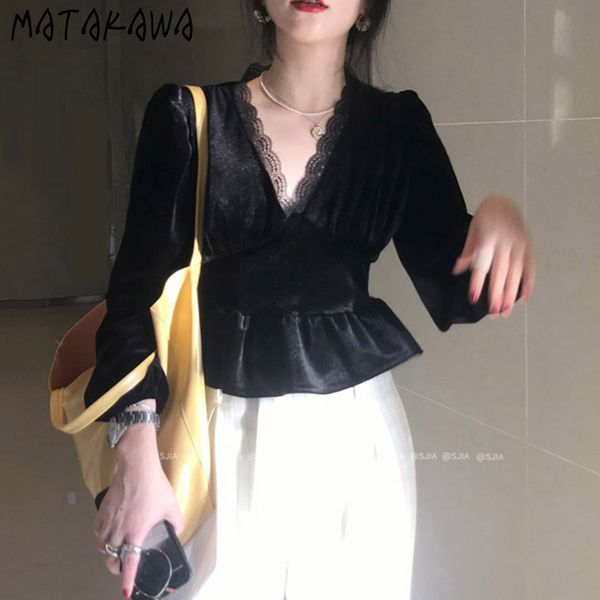 vintage long sleeve women blouses vneck lace stitching blusas slim waist hem ruffle velvet womens 210506, White
vintage long sleeve women blouses vneck lace stitching blusas slim waist hem ruffle velvet womens 210506, White