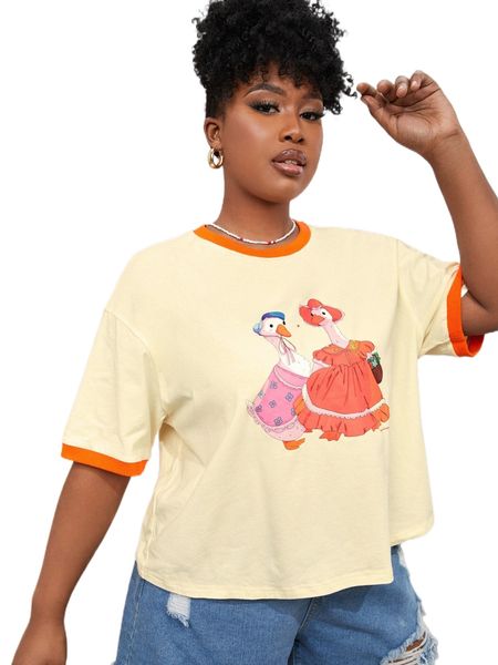 x kymmadoodles plus cartoon graphic contrast trim drop shoulder tee a0ty#, Black 
x kymmadoodles plus cartoon graphic contrast trim drop shoulder tee a0ty#, Black