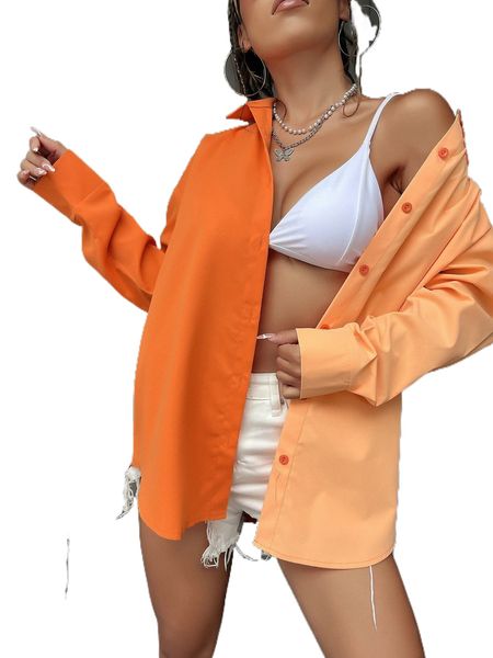 two tone button front shirt 87mq#, White
two tone button front shirt 87mq#, White