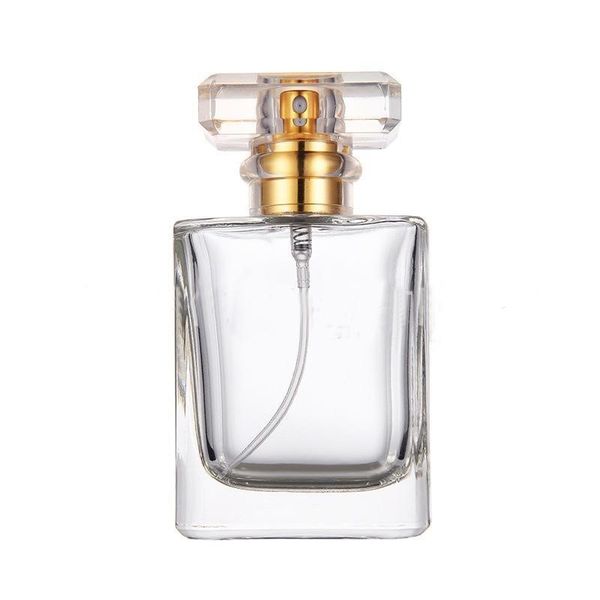 Most Popular Empty Square Clear Glass Perfume Bottles 50ml Crystal Empty Spray With Black Transparent Pump Sprayer Cap DH2010
