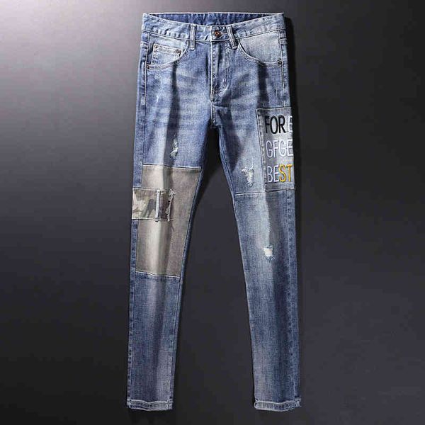 men's jeans fashion street fashion hole stitching embroidered jeans men's casual slim straight pants m9mi, Blue
men's jeans fashion street fashion hole stitching embroidered jeans men's casual slim straight pants m9mi, Blue