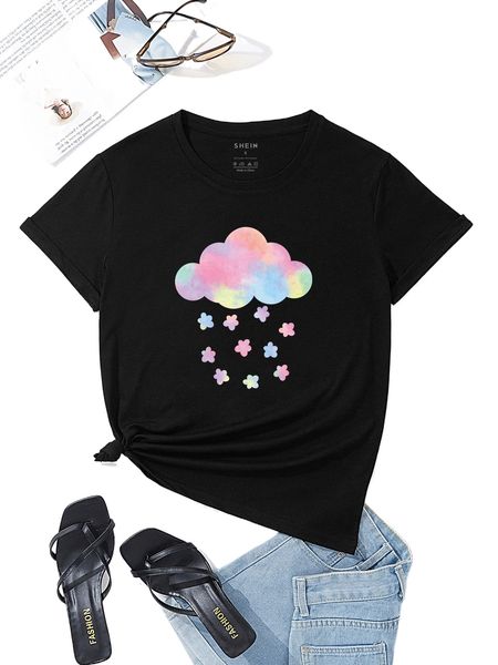 cloud and floral print tee i5qc#, White