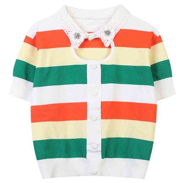 women's sweaters early spring 2022 contrast striped gauze mesh panels with diamond buttons british style slim fit lapel pullover ufz2, White;black
women's sweaters early spring 2022 contrast striped gauze mesh panels with diamond buttons british style slim fit lapel pullover ufz2, White;black