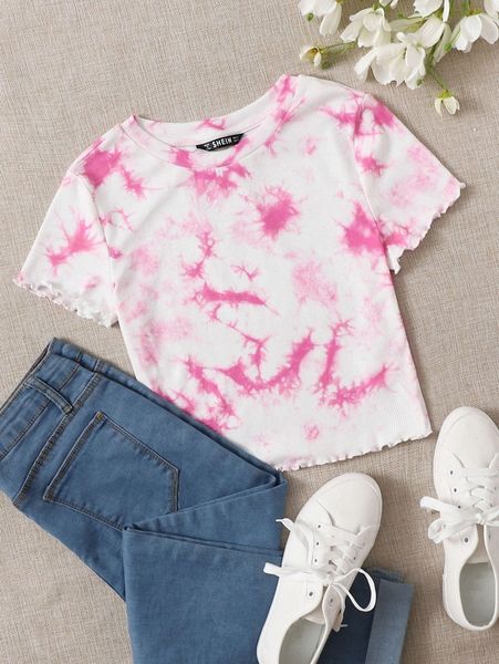 lettuce trim tie dye tee 98it#, White
