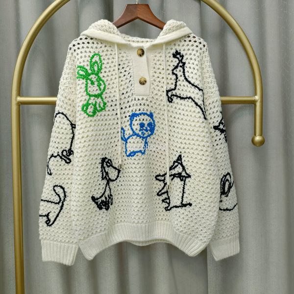 women's knits & tees net red knitted and embroidered sweater with the same style animal hollow hood button fashionable street, White
women's knits & tees net red knitted and embroidered sweater with the same style animal hollow hood button fashionable street, White