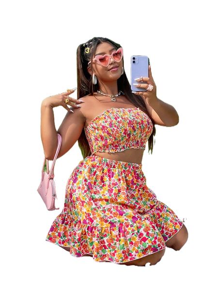 plus allover floral print shirred tube & ruffle hem skirt n7uv#, Black
plus allover floral print shirred tube & ruffle hem skirt n7uv#, Black