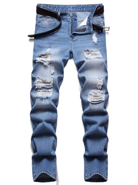 men ripped jeans without belt e7pj#, Blue