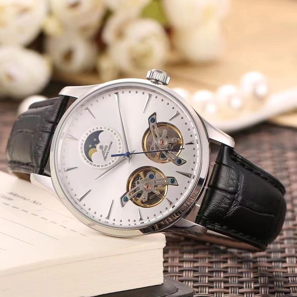 42mm mens automatic watch mechanical sapphire moon phase black blue leather luminous rose gold 2 tourbillions, Slivery;brown
42mm mens automatic watch mechanical sapphire moon phase black blue leather luminous rose gold 2 tourbillions, Slivery;brown