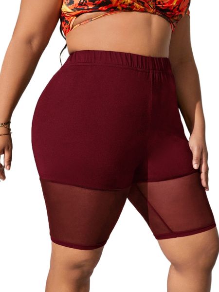 plus mesh panel biker shorts 98vu#, Black