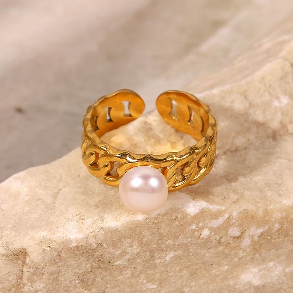 punk 18k real gold plated pearl cuban chain ring open fresh water stainless steel ring for women jdr201855, Golden;silver
punk 18k real gold plated pearl cuban chain ring open fresh water stainless steel ring for women jdr201855, Golden;silver