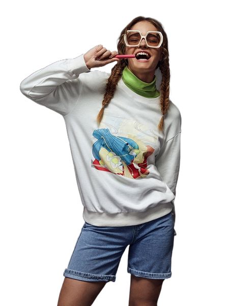 x tianjian drop shoulder shell print pullover d2iu#, Black
x tianjian drop shoulder shell print pullover d2iu#, Black