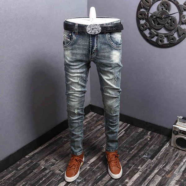 men's jeans high street men's slim little feet straight elastic jeans with holes personalized youth fashion pants jgxx, Blue
men's jeans high street men's slim little feet straight elastic jeans with holes personalized youth fashion pants jgxx, Blue