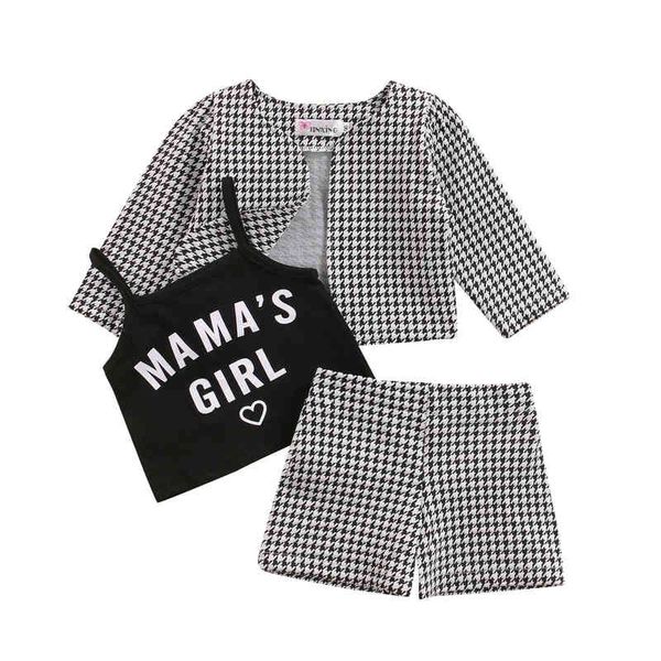 3pcs kids summer outfit, girls letters strappy tank + houndstooth long sleeve coat + shorts suit, 2-7 years aa220316, White
3pcs kids summer outfit, girls letters strappy tank + houndstooth long sleeve coat + shorts suit, 2-7 years aa220316, White